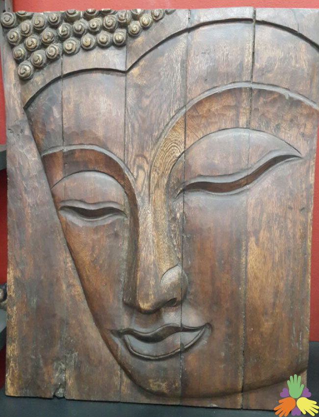Buddha Head on Wooden Canvas