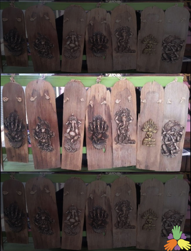 Buddha & Ganesha on Wood Plank-Key Hanger