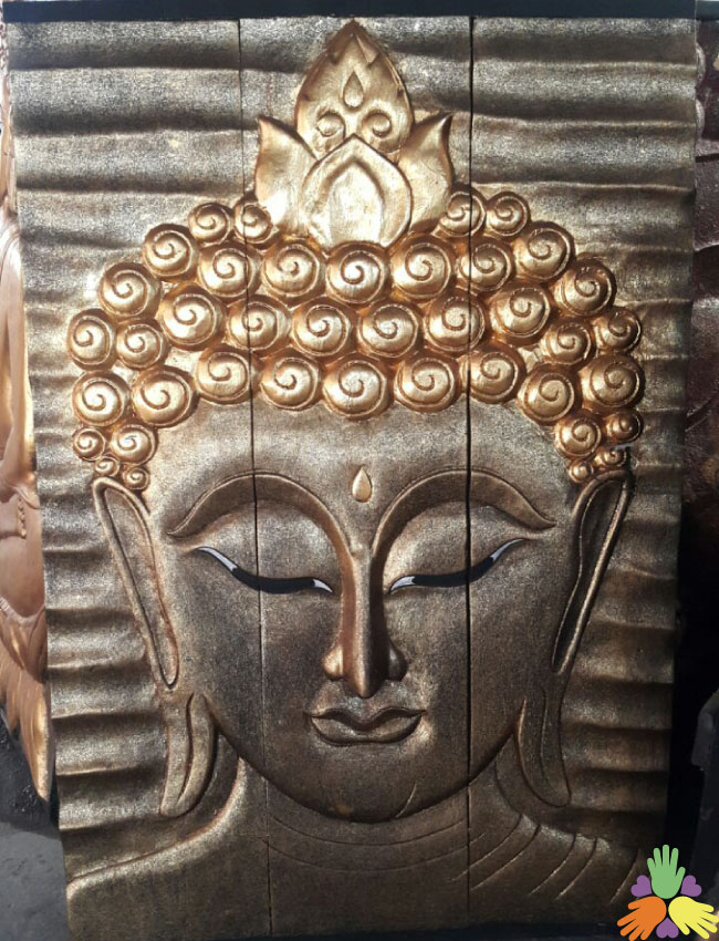 Buddha Head on 3 Piece Wood Plank
